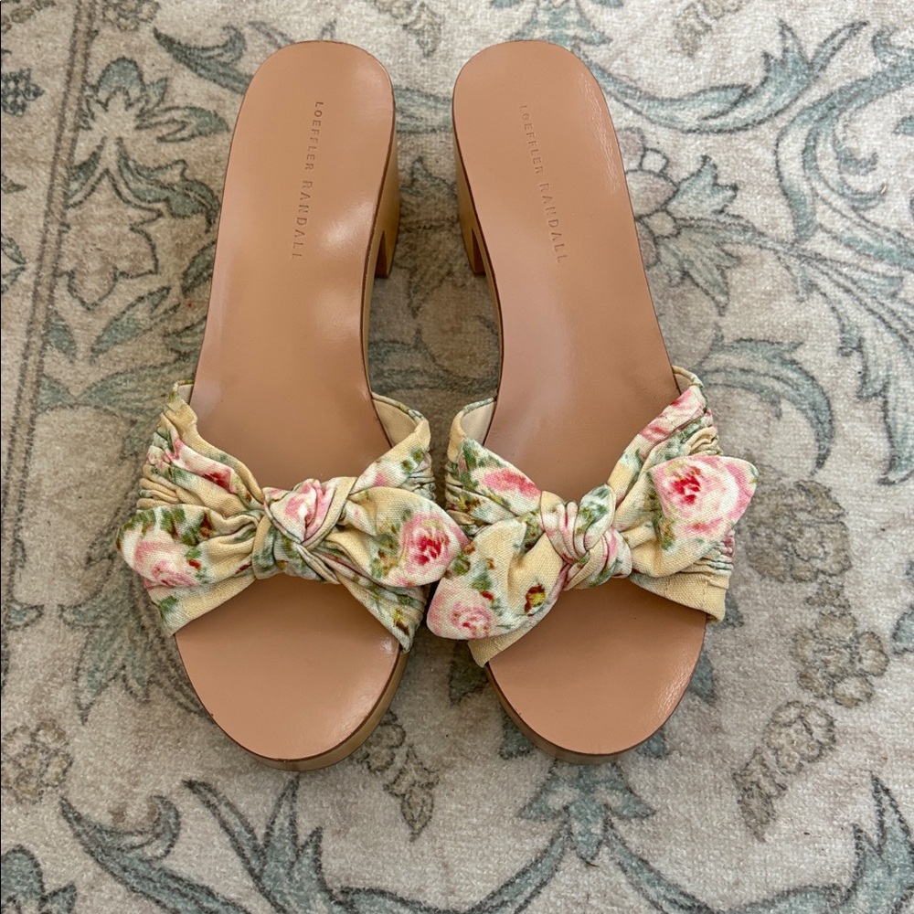 Loeffler Randall Floral Knot Slide Sandals in Cream, Pink and Green